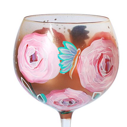 Rose Shimmer Hand Painted Gin Cocktail Glass-Bargainia.com