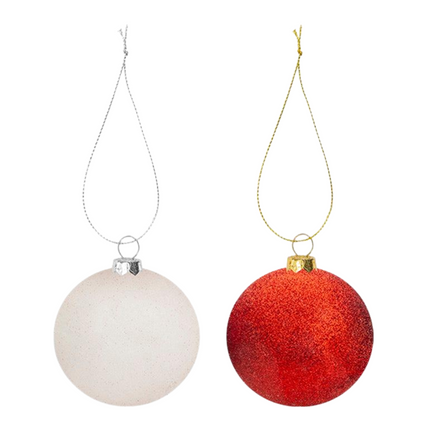 Large Baubles Red & White 10cm Shatterproof Set of 6