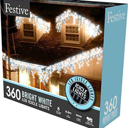 LED Indoor & Outdoor Snowing Icicle Lights with White Cable (360 Lights) - White Lights-8800228216823-Bargainia.com