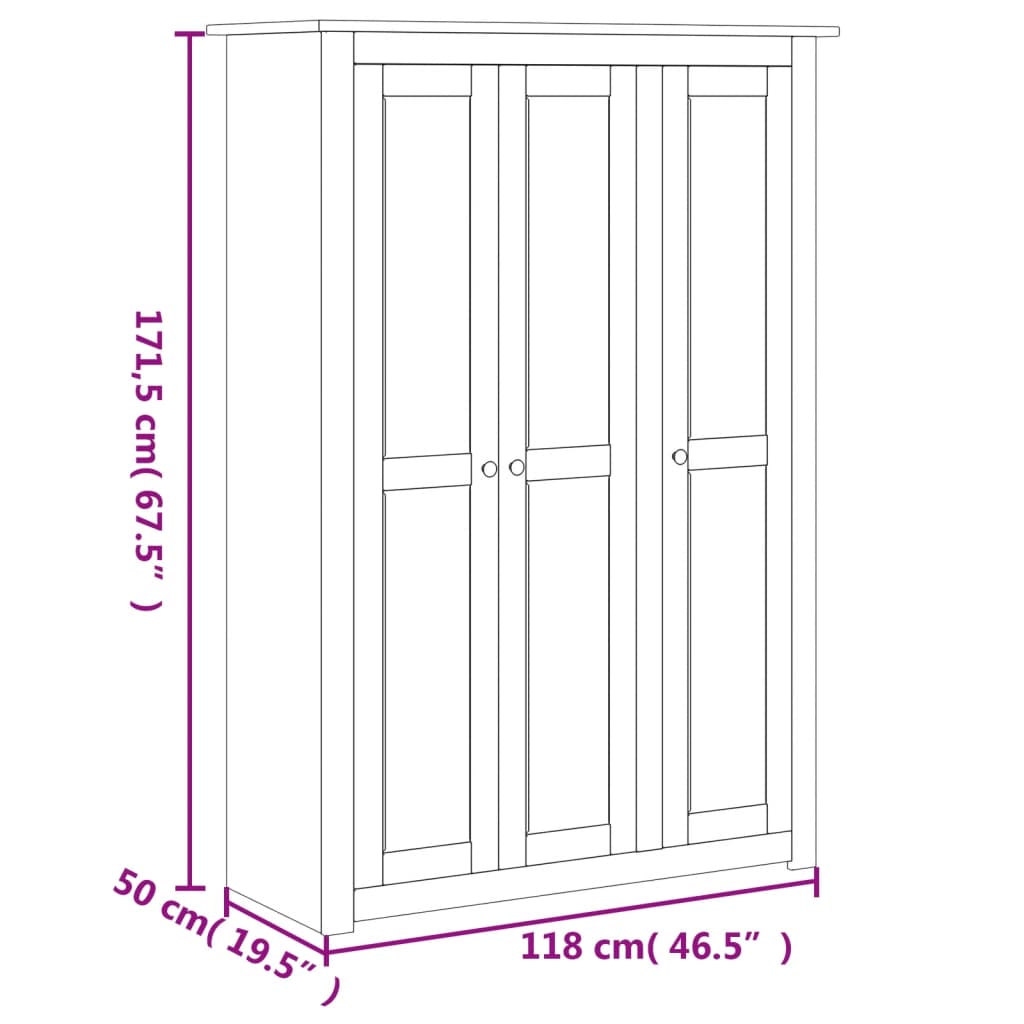 3 - Door Wardrobe 118x50x171.5 cm Pine Panama Range - Bargainia.com - 