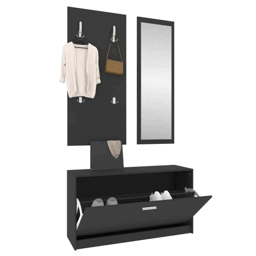 3 - in - 1 Shoe Cabinet Set Black Engineered Wood - Bargainia.com - 