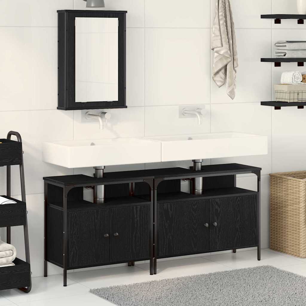 3 Piece Bathroom Furniture Set Black Oak Engineered Wood - Bargainia.com - 8721158868510 - 3334393