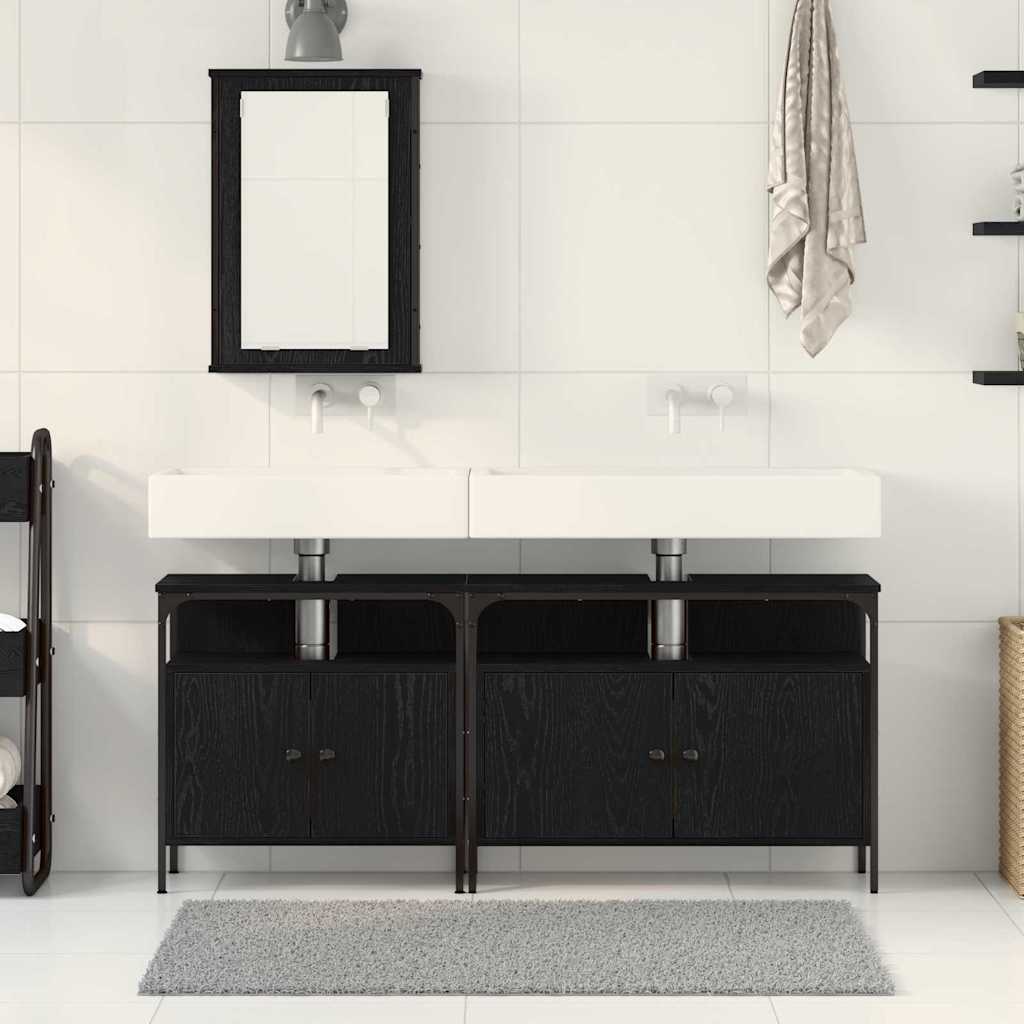 3 Piece Bathroom Furniture Set Black Oak Engineered Wood - Bargainia.com - 8721158868510 - 3334393