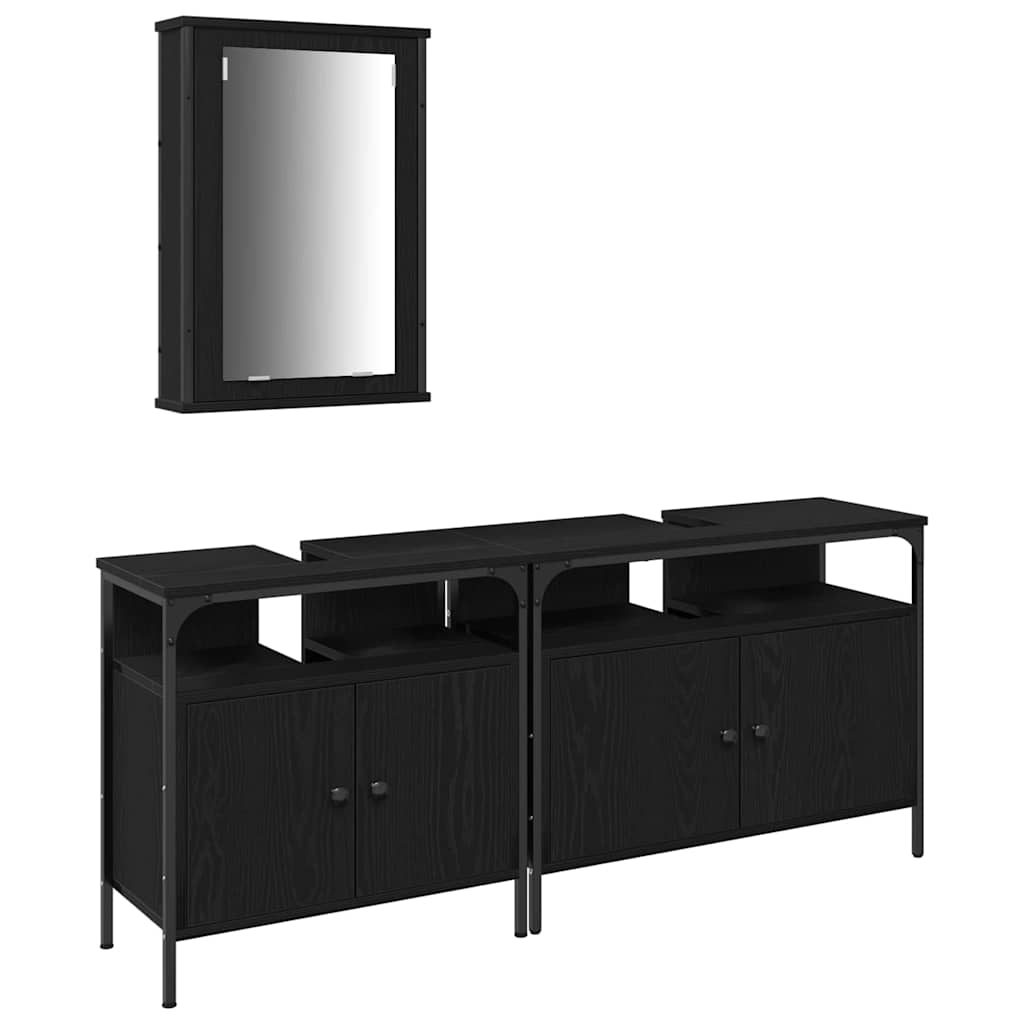 3 Piece Bathroom Furniture Set Black Oak Engineered Wood - Bargainia.com - 8721158868510 - 3334393