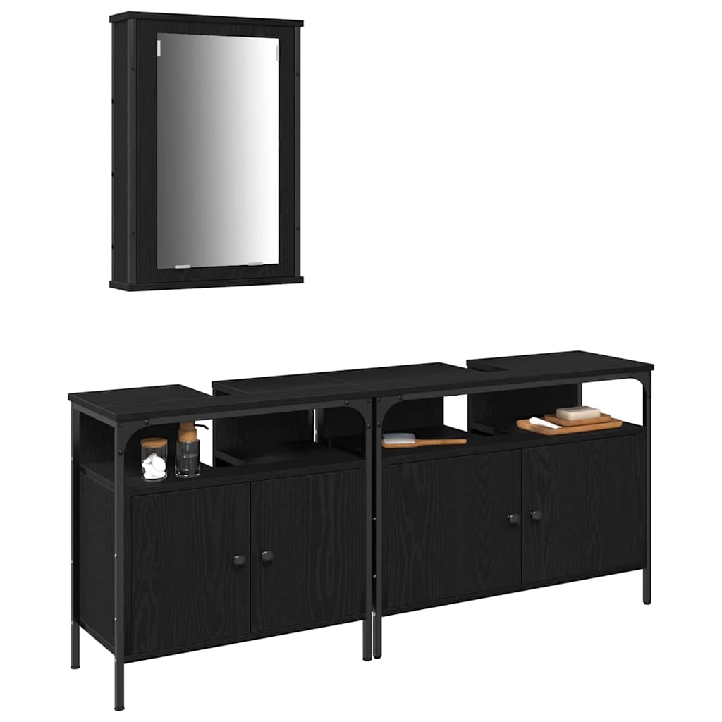 3 Piece Bathroom Furniture Set Black Oak Engineered Wood - Bargainia.com - 8721158868510 - 3334393