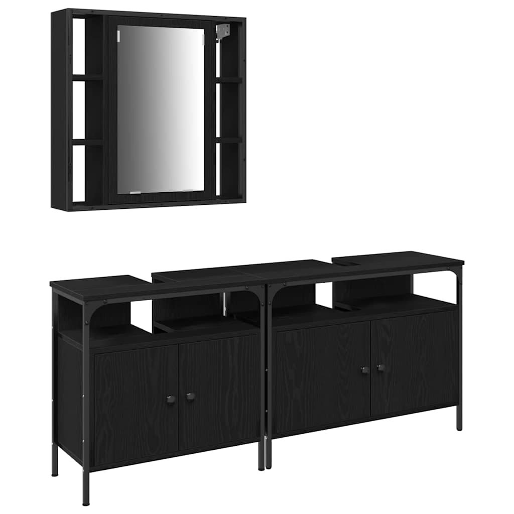 3 Piece Bathroom Furniture Set Black Oak Engineered Wood - Bargainia.com - 8721158868572 - 3334399