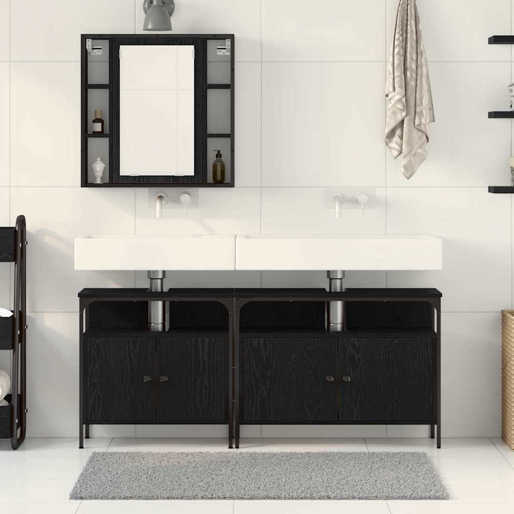 3 Piece Bathroom Furniture Set Black Oak Engineered Wood - Bargainia.com - 8721158868572 - 3334399