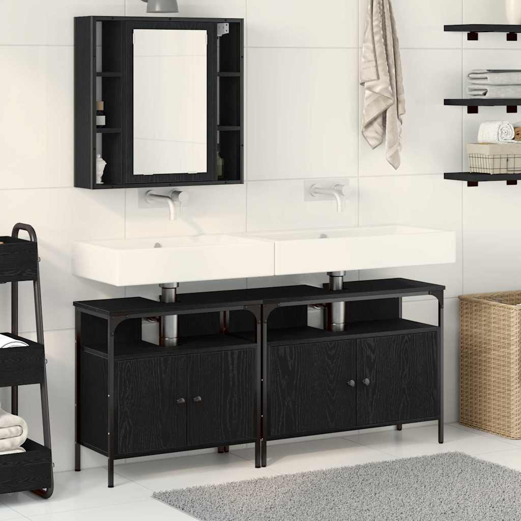 3 Piece Bathroom Furniture Set Black Oak Engineered Wood - Bargainia.com - 8721158868572 - 3334399