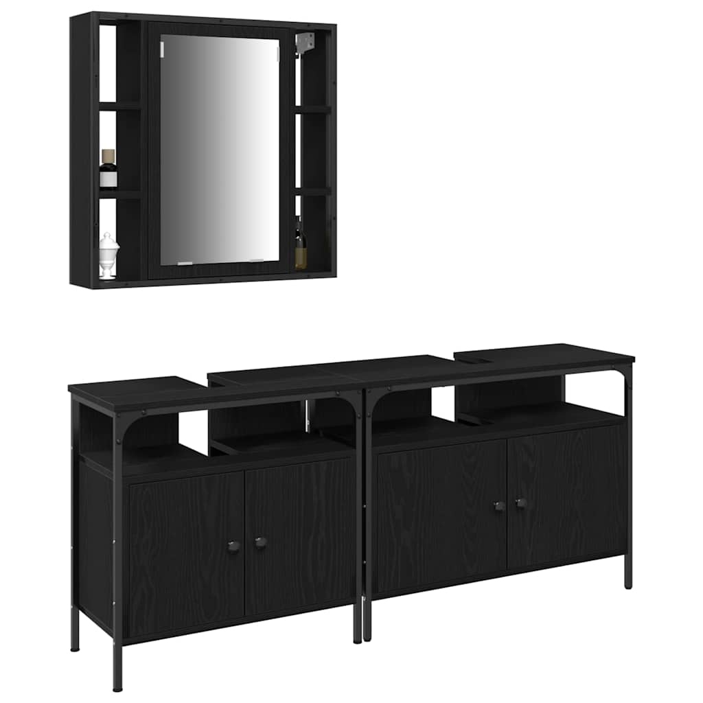3 Piece Bathroom Furniture Set Black Oak Engineered Wood - Bargainia.com - 8721158868572 - 3334399