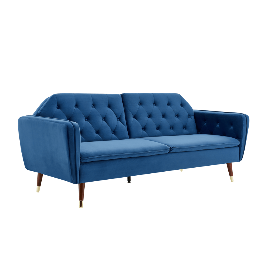 3 Seater Sofa Bed Blue Velvet Button Back - Victoria Sofas Bargainia