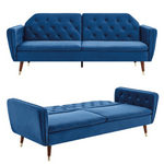 3 Seater Sofa Bed Blue Velvet Button Back - Victoria - Bargainia.com - 