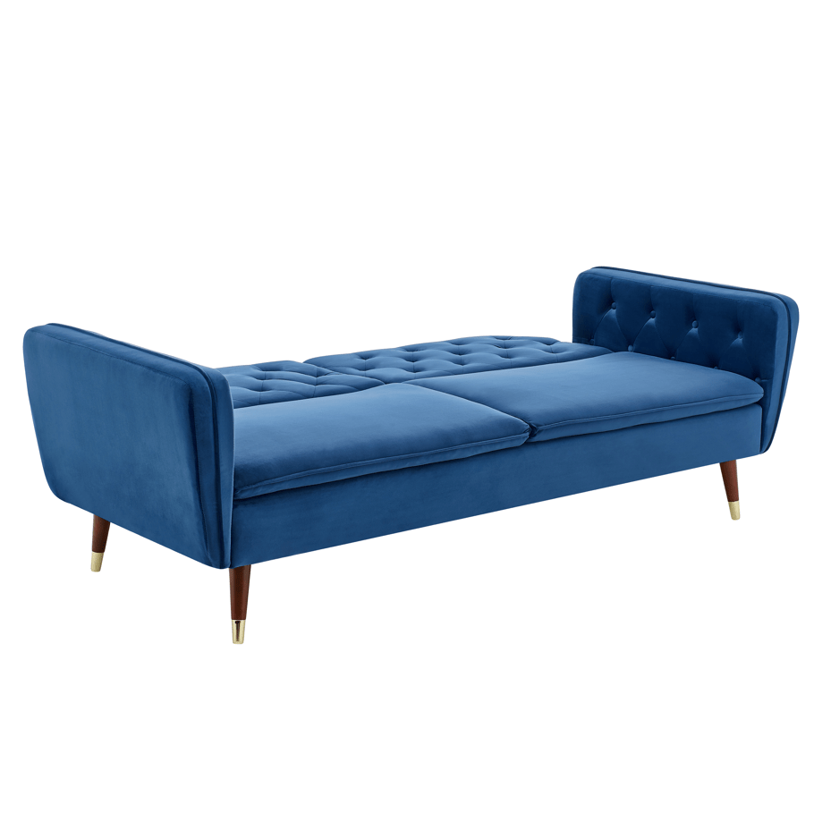 3 Seater Sofa Bed Blue Velvet Button Back - Victoria Sofas Bargainia