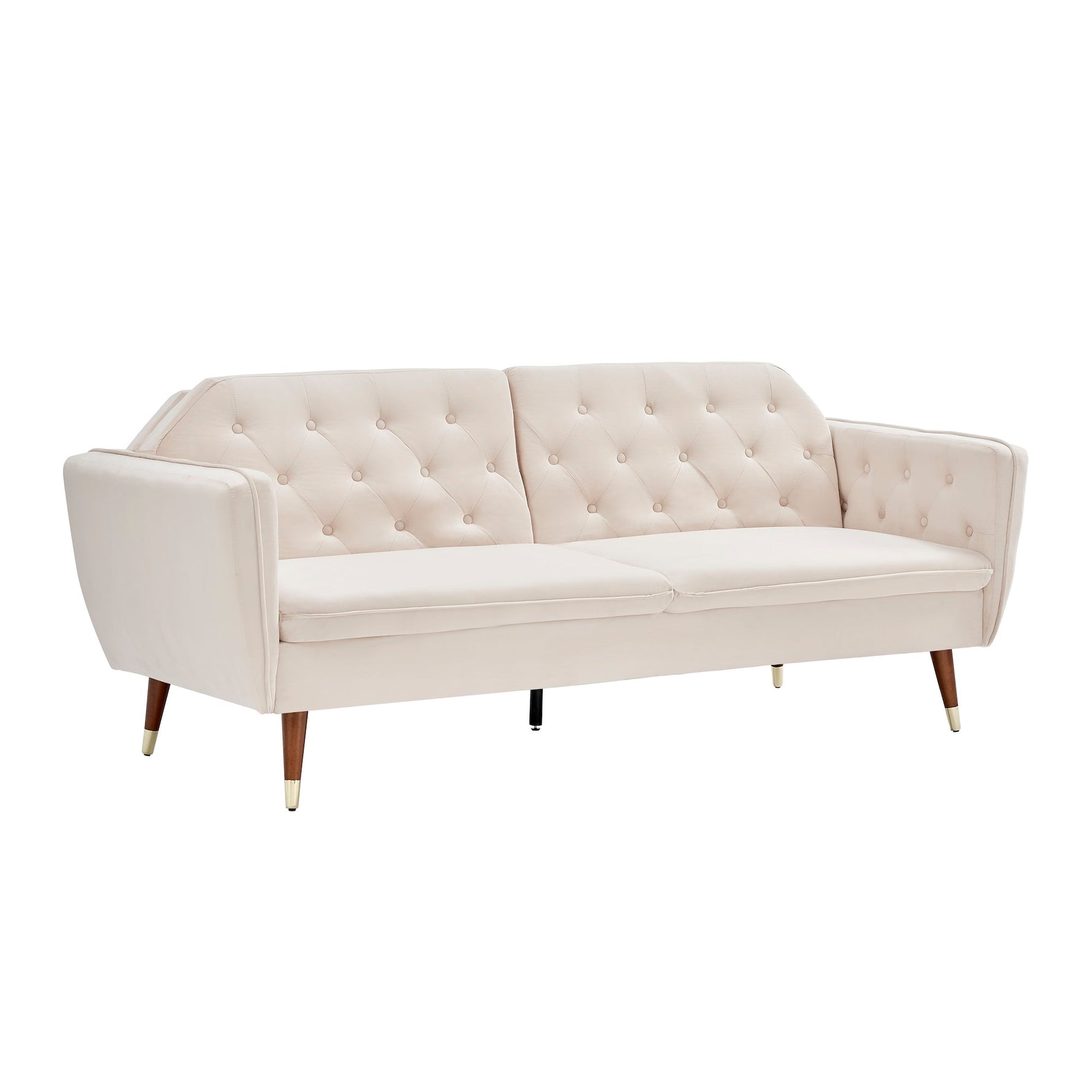 3 Seater Sofa Bed Cream Velvet Button Back - Victoria - Bargainia.com - 
