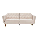 3 Seater Sofa Bed Cream Velvet Button Back - Victoria - Bargainia.com - 