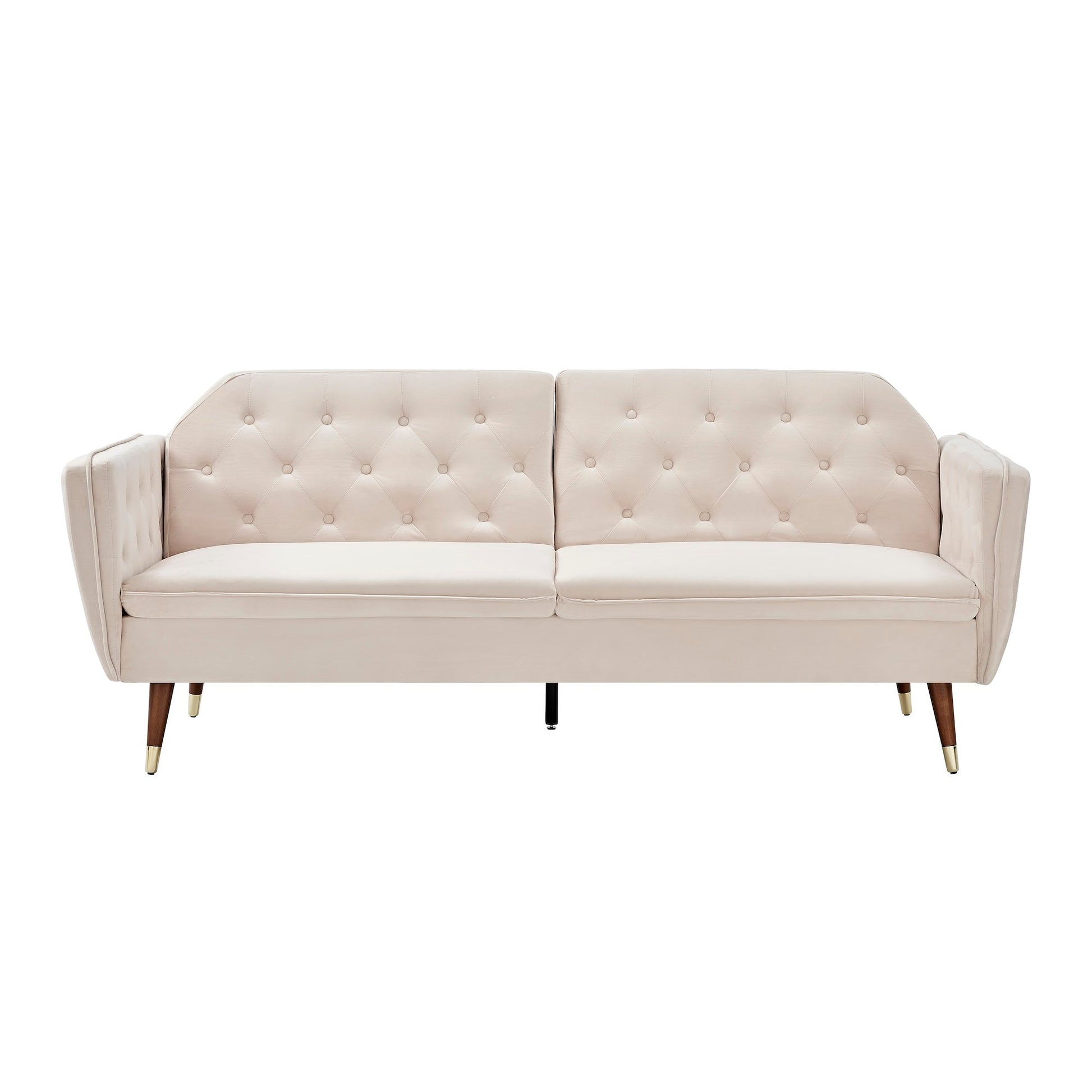 3 Seater Sofa Bed Cream Velvet Button Back - Victoria Sofas Bargainia