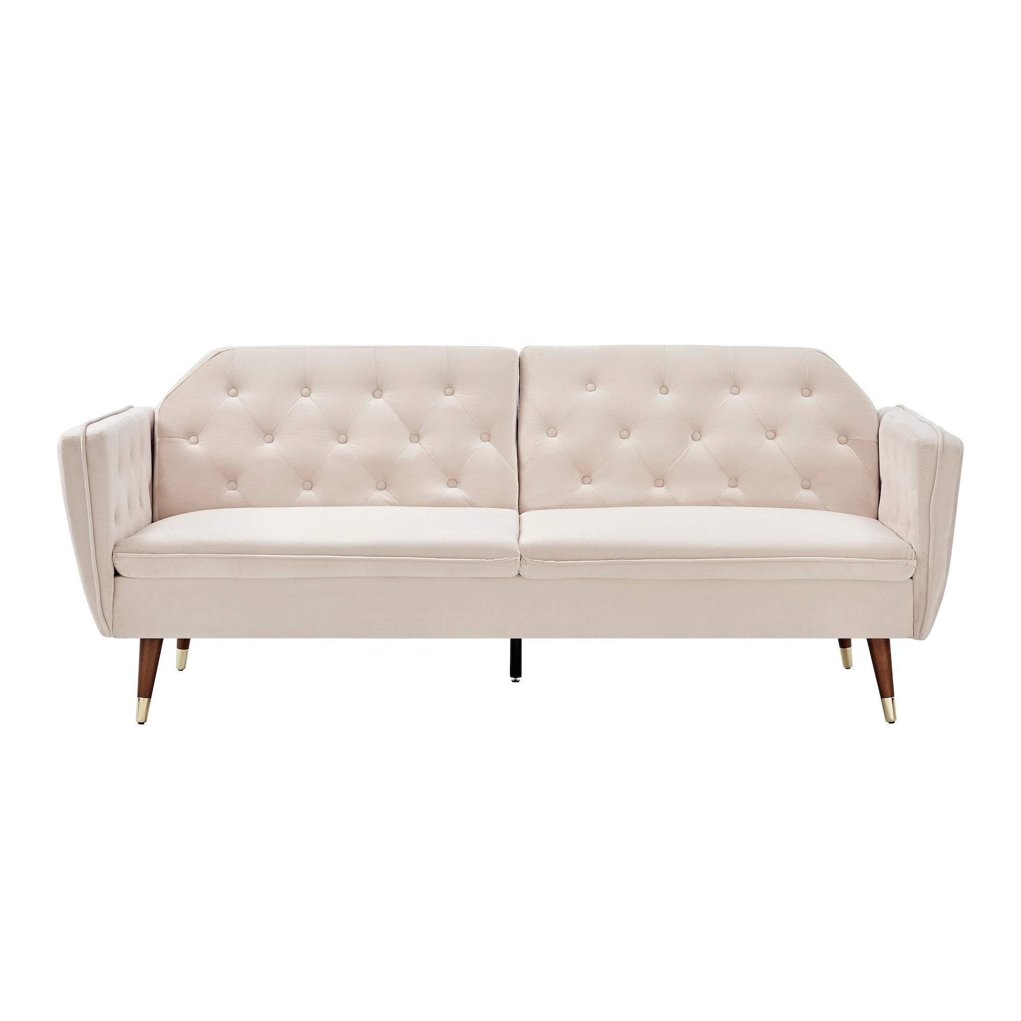 3 Seater Sofa Bed Cream Velvet Button Back - Victoria Sofas Bargainia
