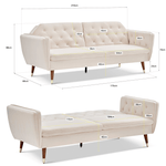 3 Seater Sofa Bed Cream Velvet Button Back - Victoria - Bargainia.com - 