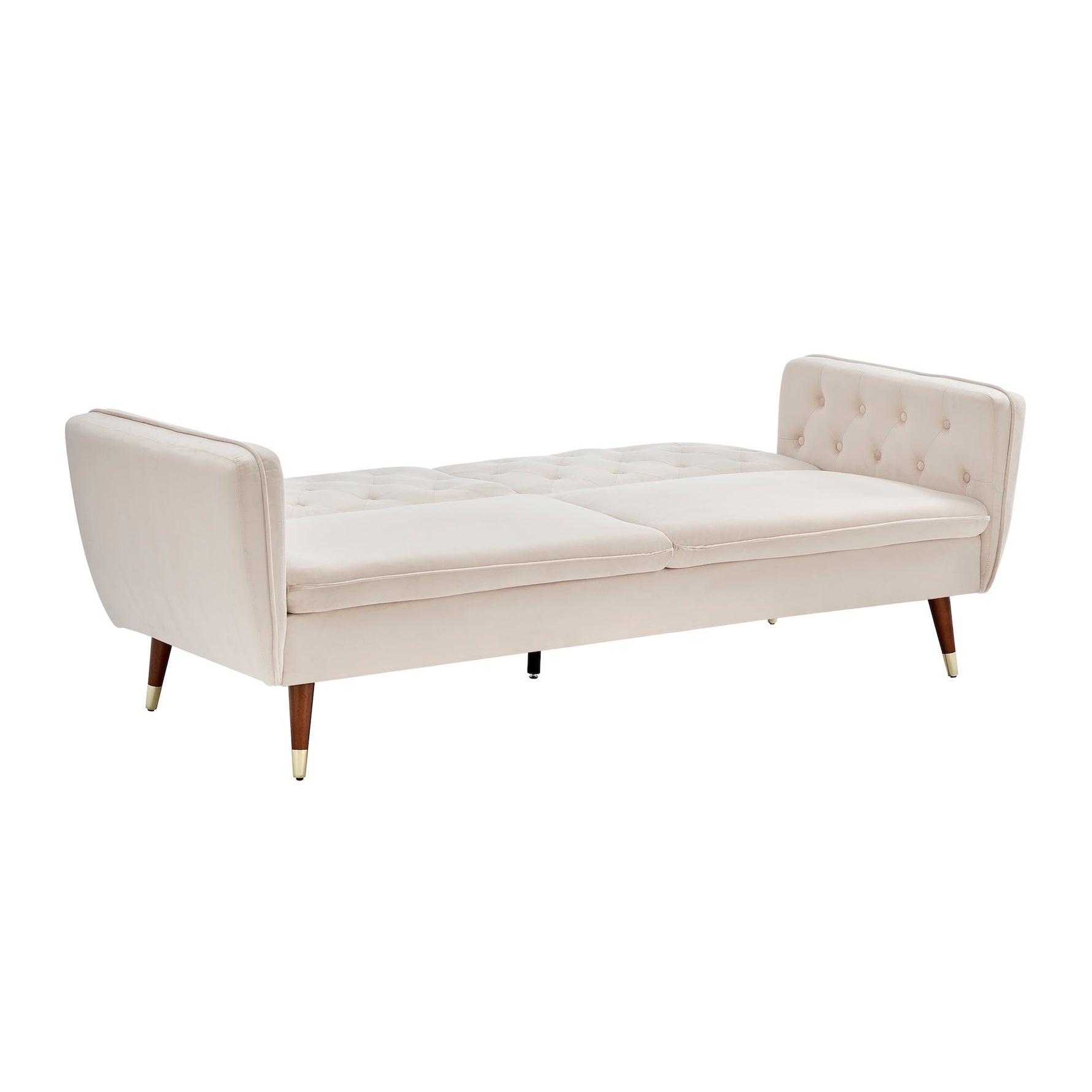 3 Seater Sofa Bed Cream Velvet Button Back - Victoria - Bargainia.com - 