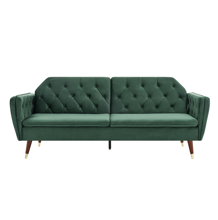 3 Seater Sofa Bed Emerald Green Velvet Button Back - Victoria Bargainia