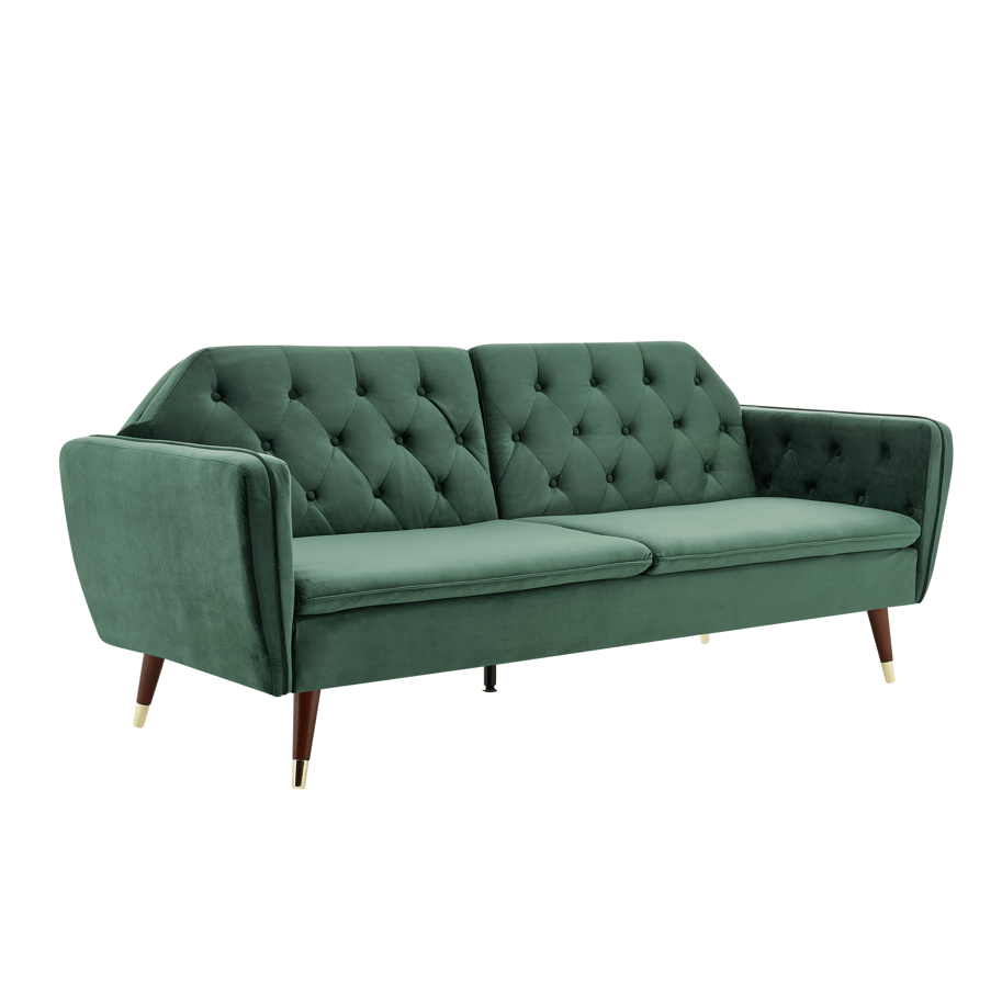 3 Seater Sofa Bed Emerald Green Velvet Button Back - Victoria Bargainia