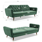3 Seater Sofa Bed Emerald Green Velvet Button Back - Victoria - Bargainia.com - 