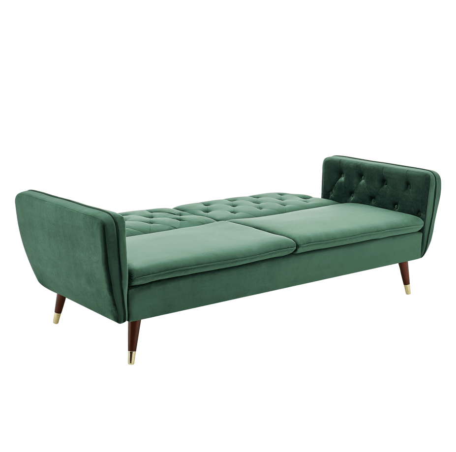 3 Seater Sofa Bed Emerald Green Velvet Button Back - Victoria Bargainia