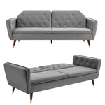 3 Seater Sofa Bed Grey Velvet Button Back - Victoria - Bargainia.com - 