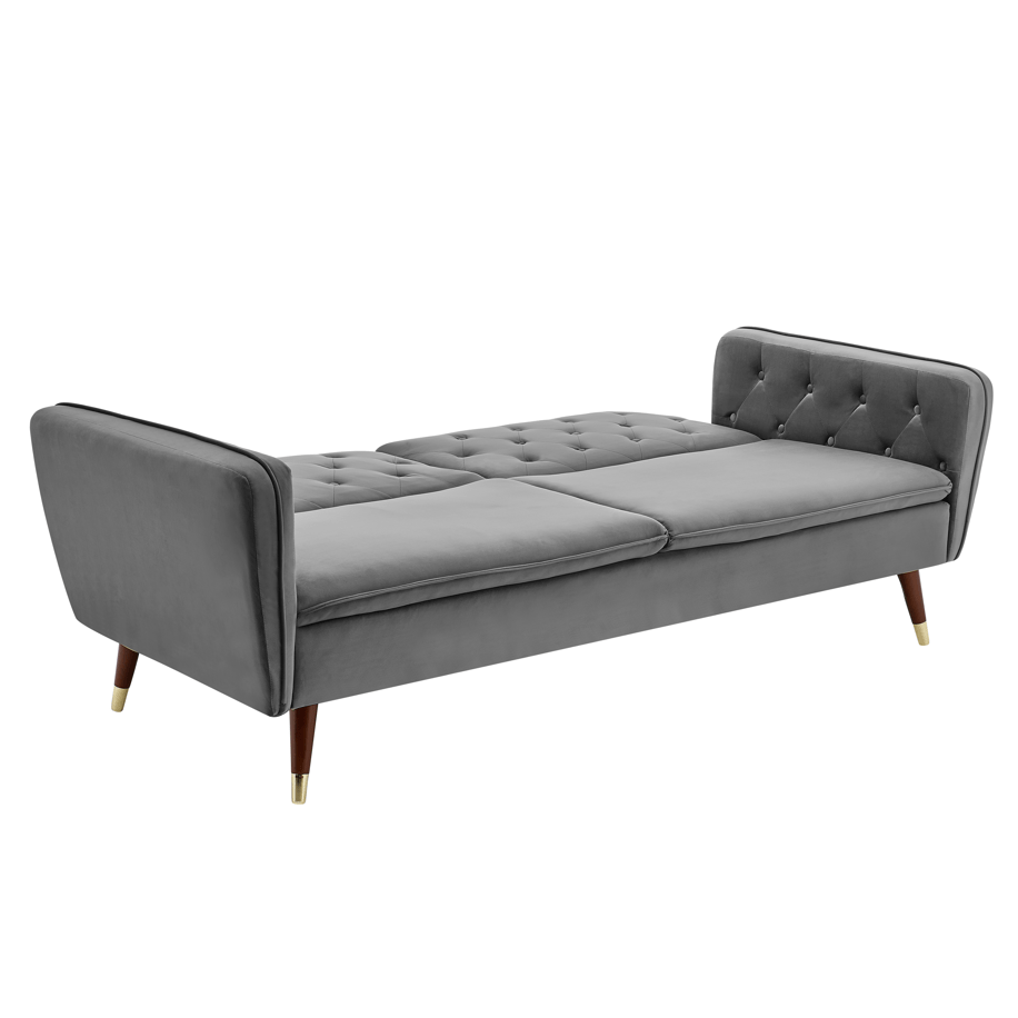 3 Seater Sofa Bed Grey Velvet Button Back - Victoria - Bargainia.com - 