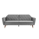 3 Seater Sofa Bed Grey Velvet Button Back - Victoria - Bargainia.com - 