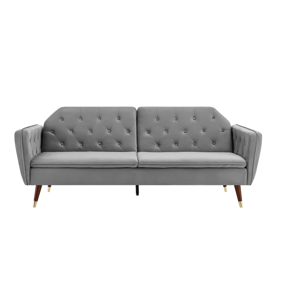 3 Seater Sofa Bed Grey Velvet Button Back - Victoria - Bargainia.com - 