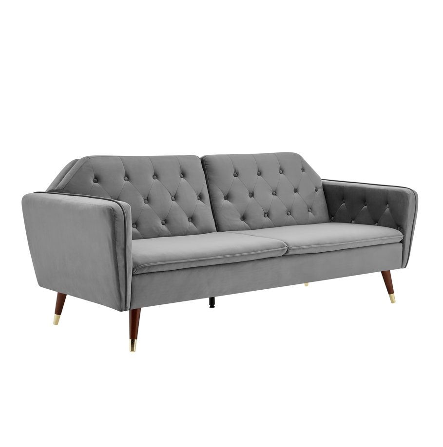 3 Seater Sofa Bed Grey Velvet Button Back - Victoria Sofas Bargainia