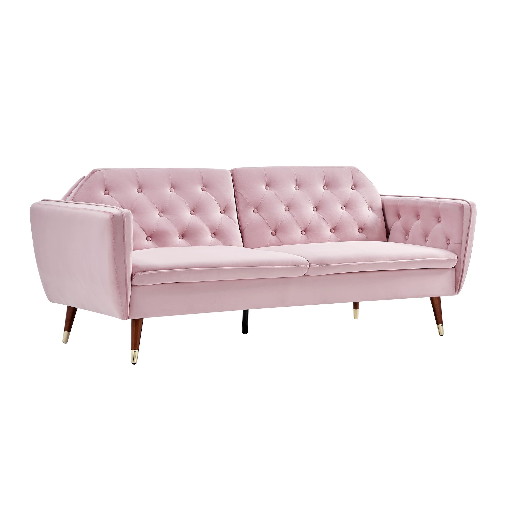 3 Seater Sofa Bed Pink Velvet Button Back - Victoria Bargainia