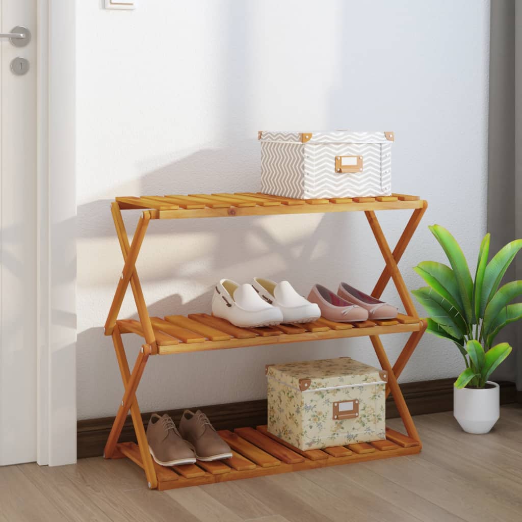 3 - Tier Folding Shelf Brown 70x31x63 cm Solid Wood Acacia - Bargainia.com - 