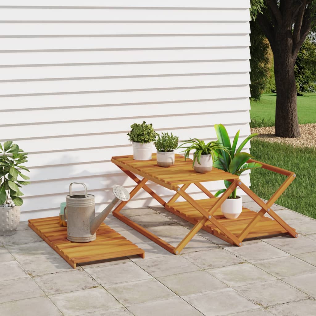 3 - Tier Folding Shelf Brown 70x31x63 cm Solid Wood Acacia - Bargainia.com - 