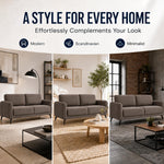 Brixton Dark Brown Linen Look Fabric 3 Seater Sofa, Modern Couch with Foam Cushions and Black Steel Legs