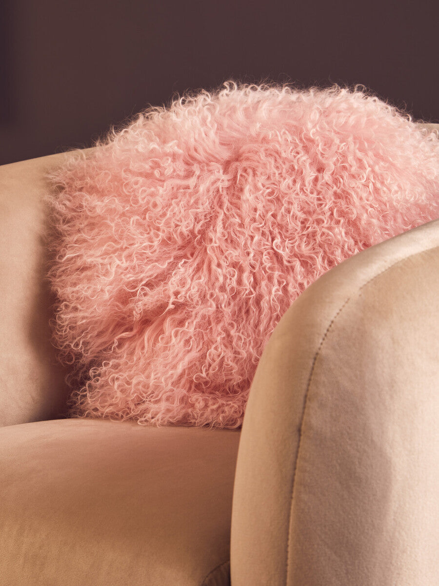 Bosie Real Mongolian Fur Pink Round Cushion