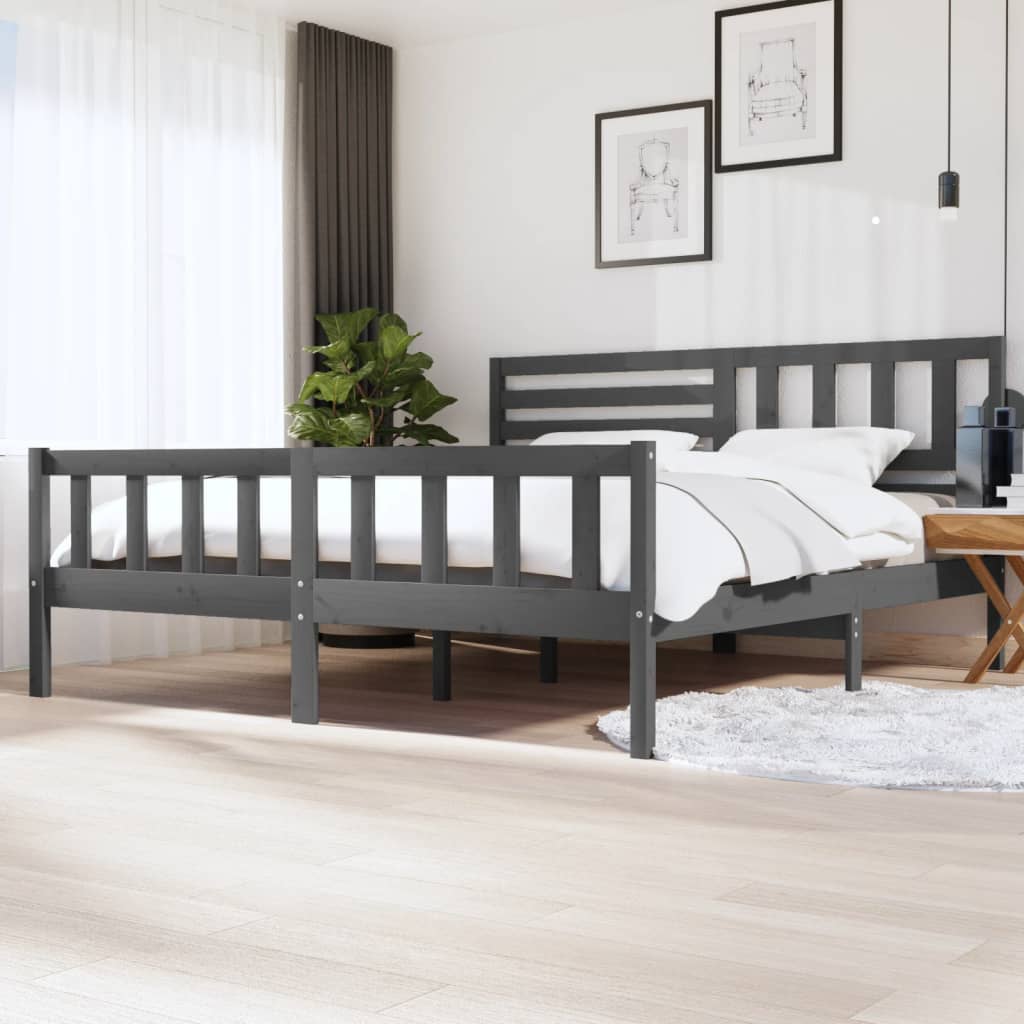 3101175 vidaXL Bed Frame without Mattress Grey Solid Wood 200x200 cm (810104+814166) - Bargainia.com - 