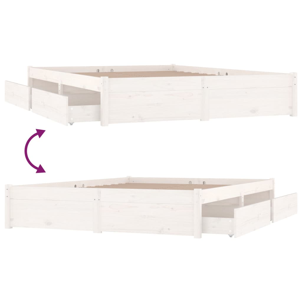 3103514 vidaXL Bed Frame without Mattress with Drawers White 140x200 cm (814950+815000) - Bargainia.com - 8720287012108 - 3103514
