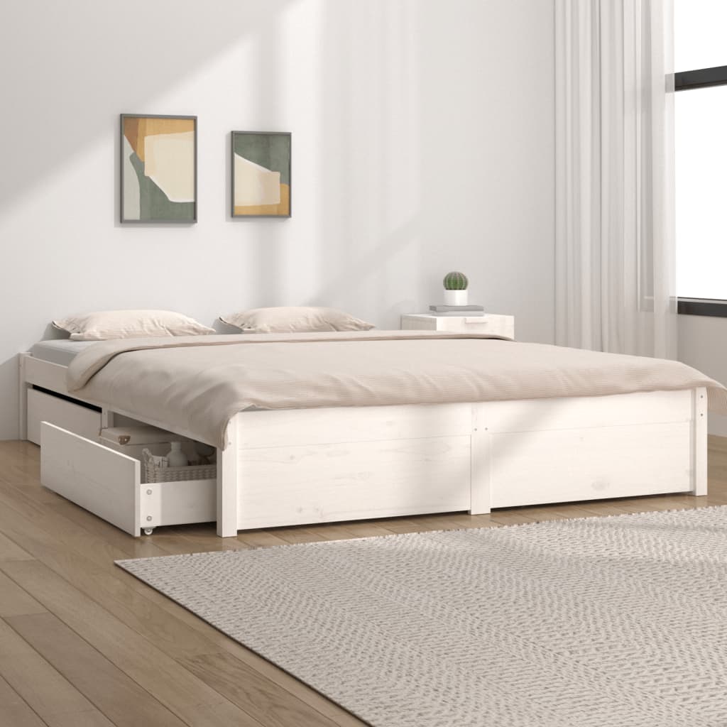 3103514 vidaXL Bed Frame without Mattress with Drawers White 140x200 cm (814950+815000) - Bargainia.com - 8720287012108 - 3103514