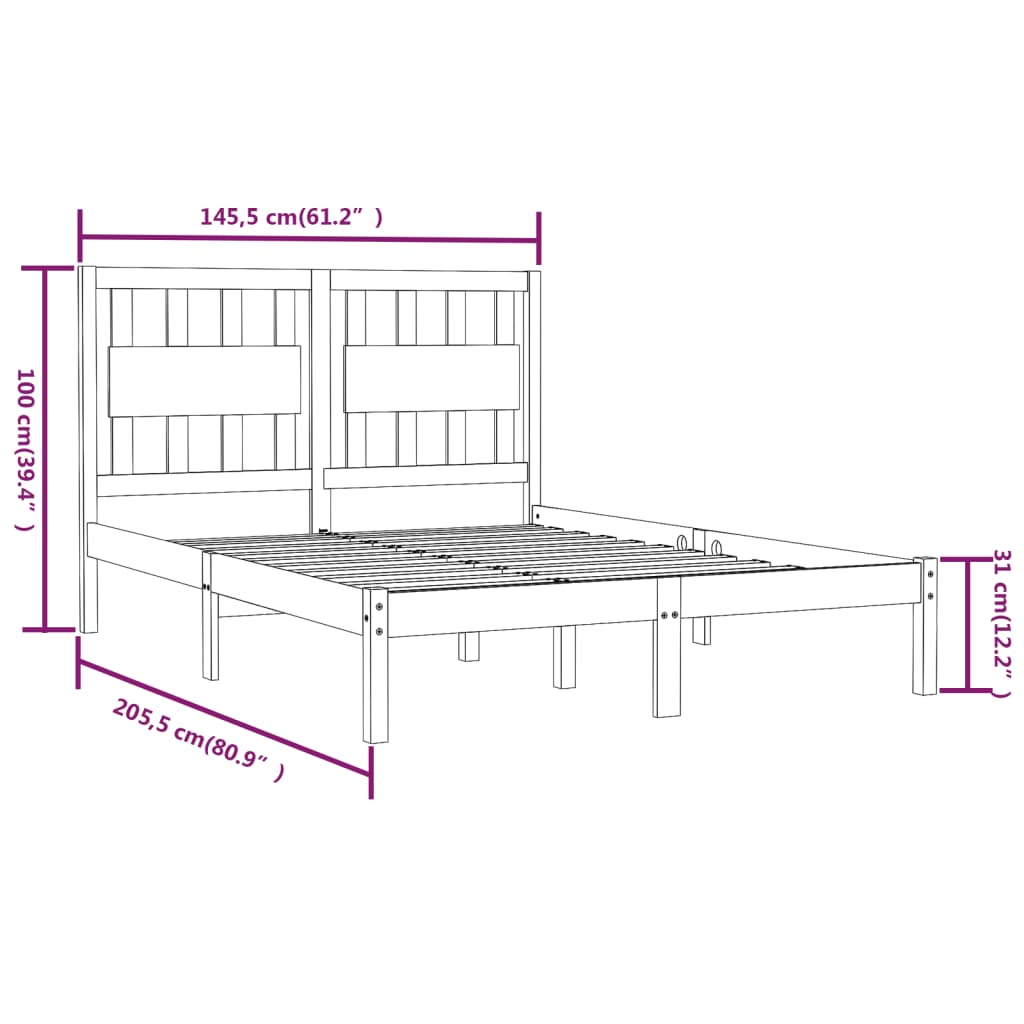 3103934 vidaXL Bed Frame without Mattress White Solid Wood 140x200 cm (810018+818571) - Bargainia.com - 