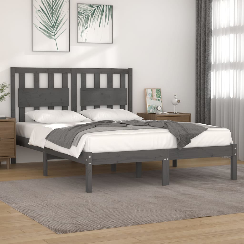 3103955 vidaXL Bed Frame without Mattress Grey Solid Wood 200x200 cm (810039+818592) - Bargainia.com - 