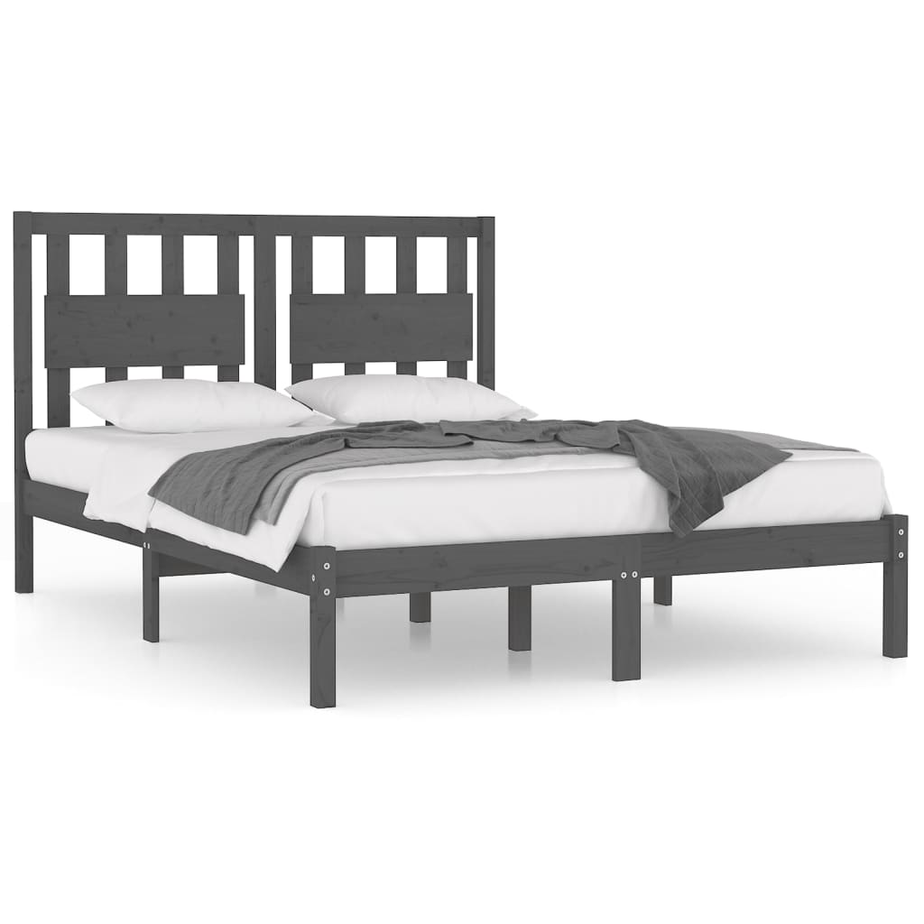3103955 vidaXL Bed Frame without Mattress Grey Solid Wood 200x200 cm (810039+818592) - Bargainia.com - 