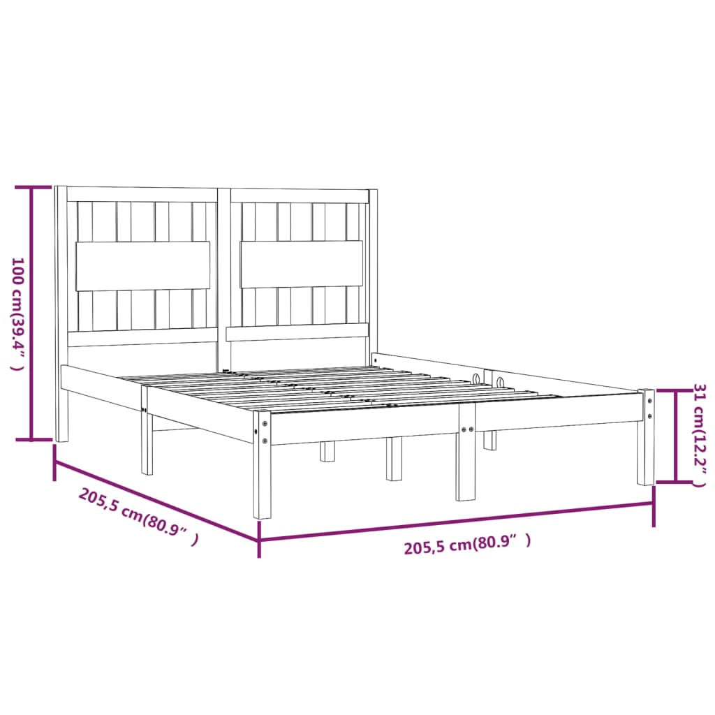 3103955 vidaXL Bed Frame without Mattress Grey Solid Wood 200x200 cm (810039+818592) - Bargainia.com - 