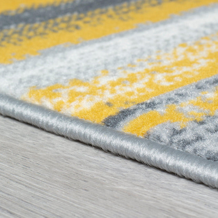 Yellow, Grey & White Abstract Lines Stair Runner / Kitchen Mat - Texas (Custom Sizes Available)-5056150270836-Bargainia.com