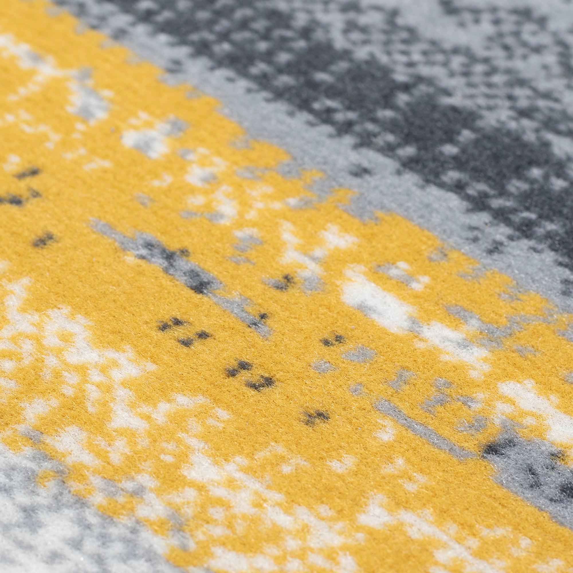 Stair Runner Hard Wearing Kitchen Mat- Texas Abstract Lines Yellow, Grey & White Stair Runner Rug Masters