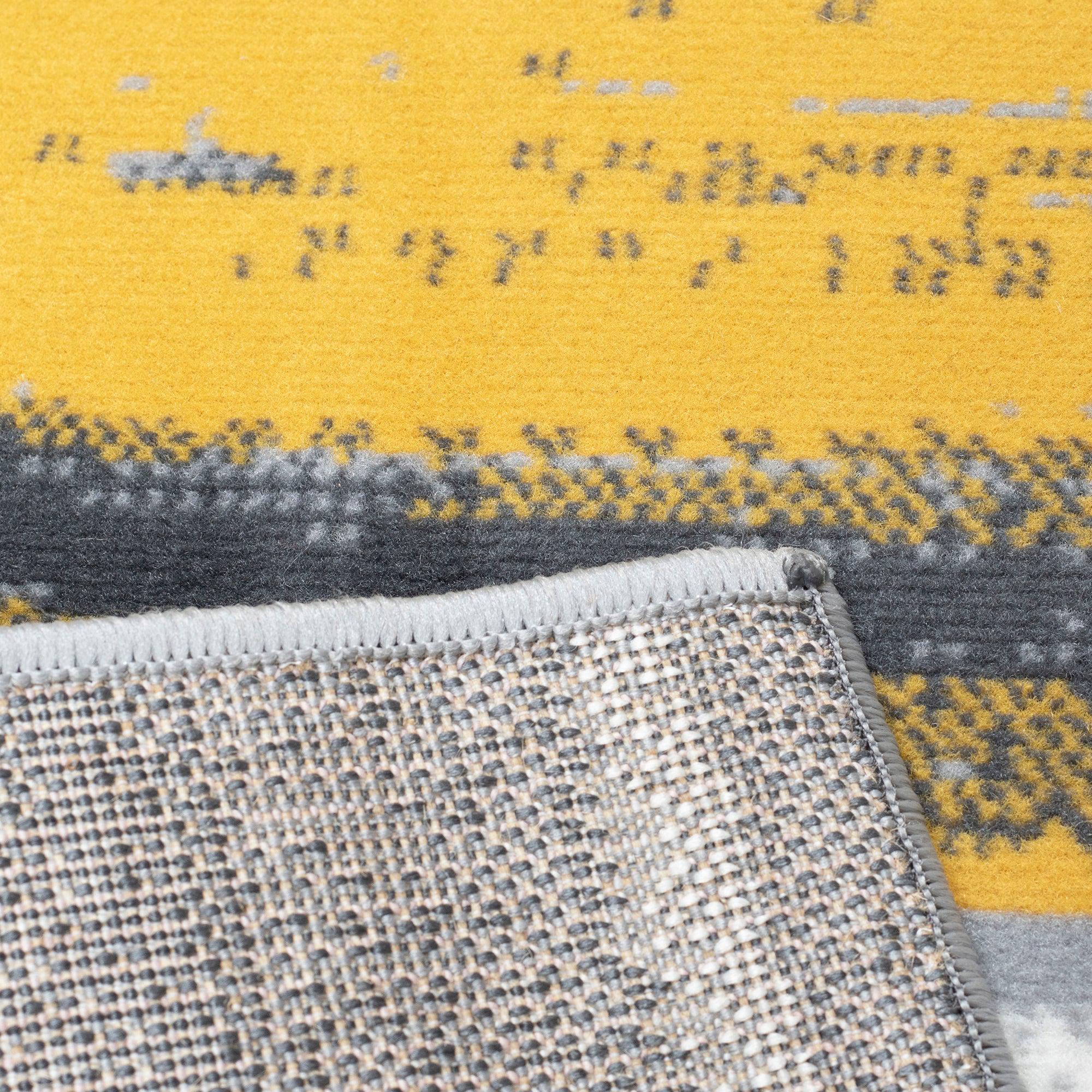 Stair Runner Hard Wearing Kitchen Mat- Texas Abstract Lines Yellow, Grey & White Stair Runner Rug Masters