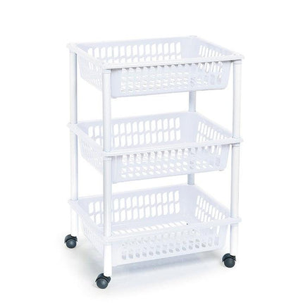 3 Tier Basket Pantry Storage Trolley - White-8436552633908-Bargainia.com