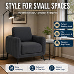 Brixton Dark Grey Linen Look Fabric Armchair, Modern Accent Chair with Solid Wood Frame and Black Steel Legs