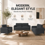 Brixton Dark Grey Fabric Sofa Suite, Armchair, 2 Seater and 3 Seater Set, Linen Look with Solid Wood Frame