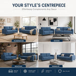 Brixton Blue Fabric Sofa Set, 2 Seater and 3 Seater Linen Look Settees with Solid Wood Frame and Steel Legs